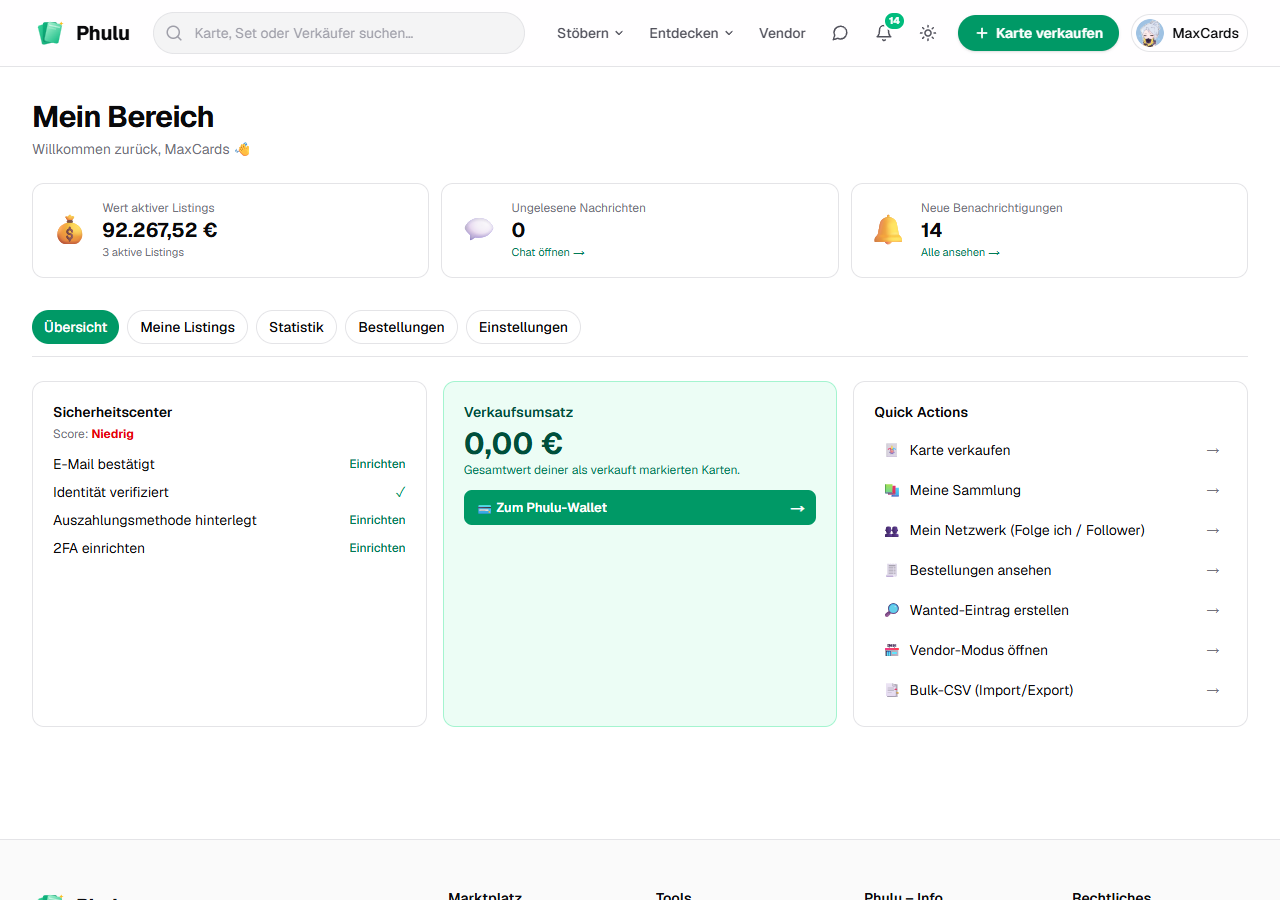 Mein Bereich (Dashboard)