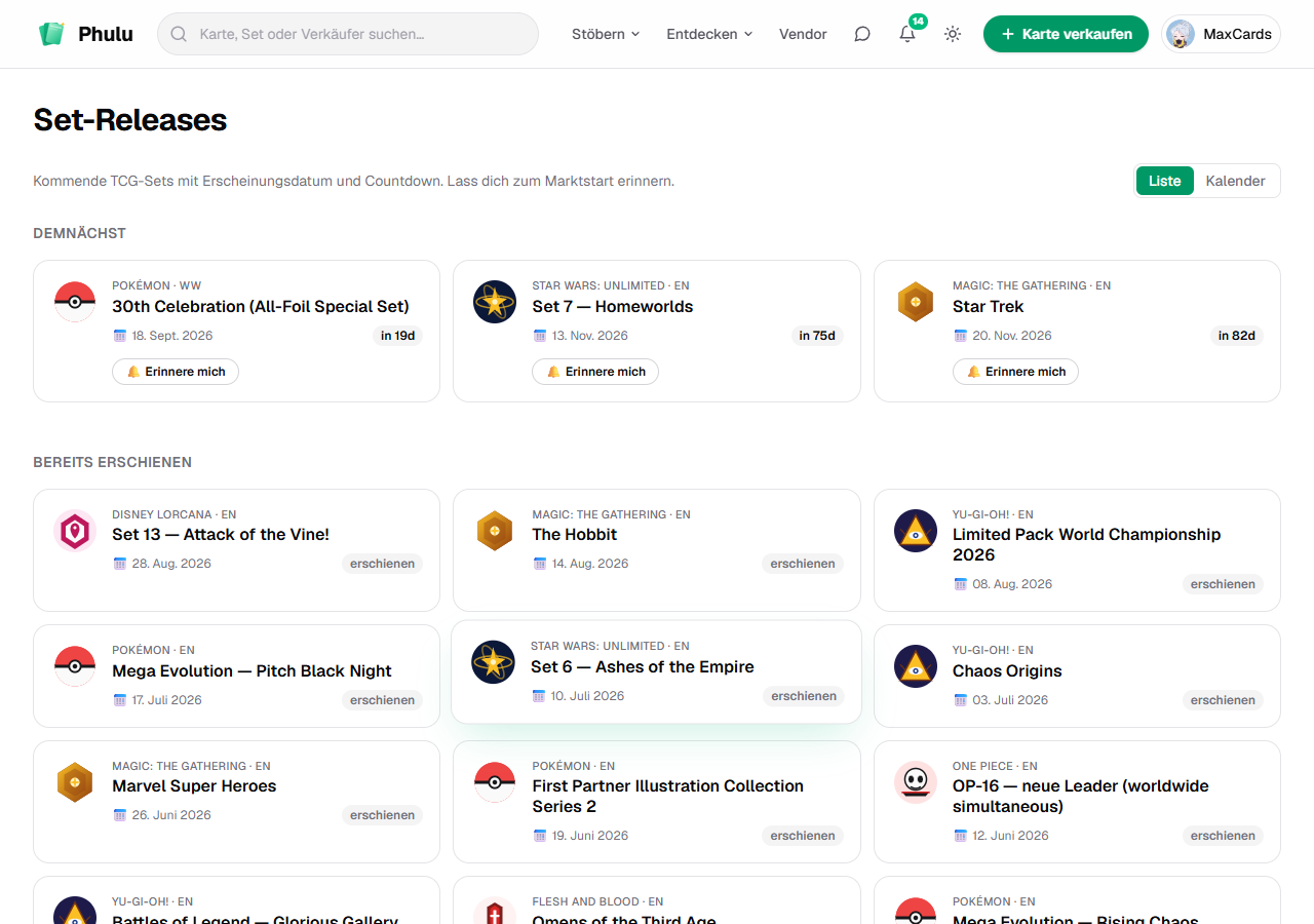 Set-Releases & Erinnerungen
